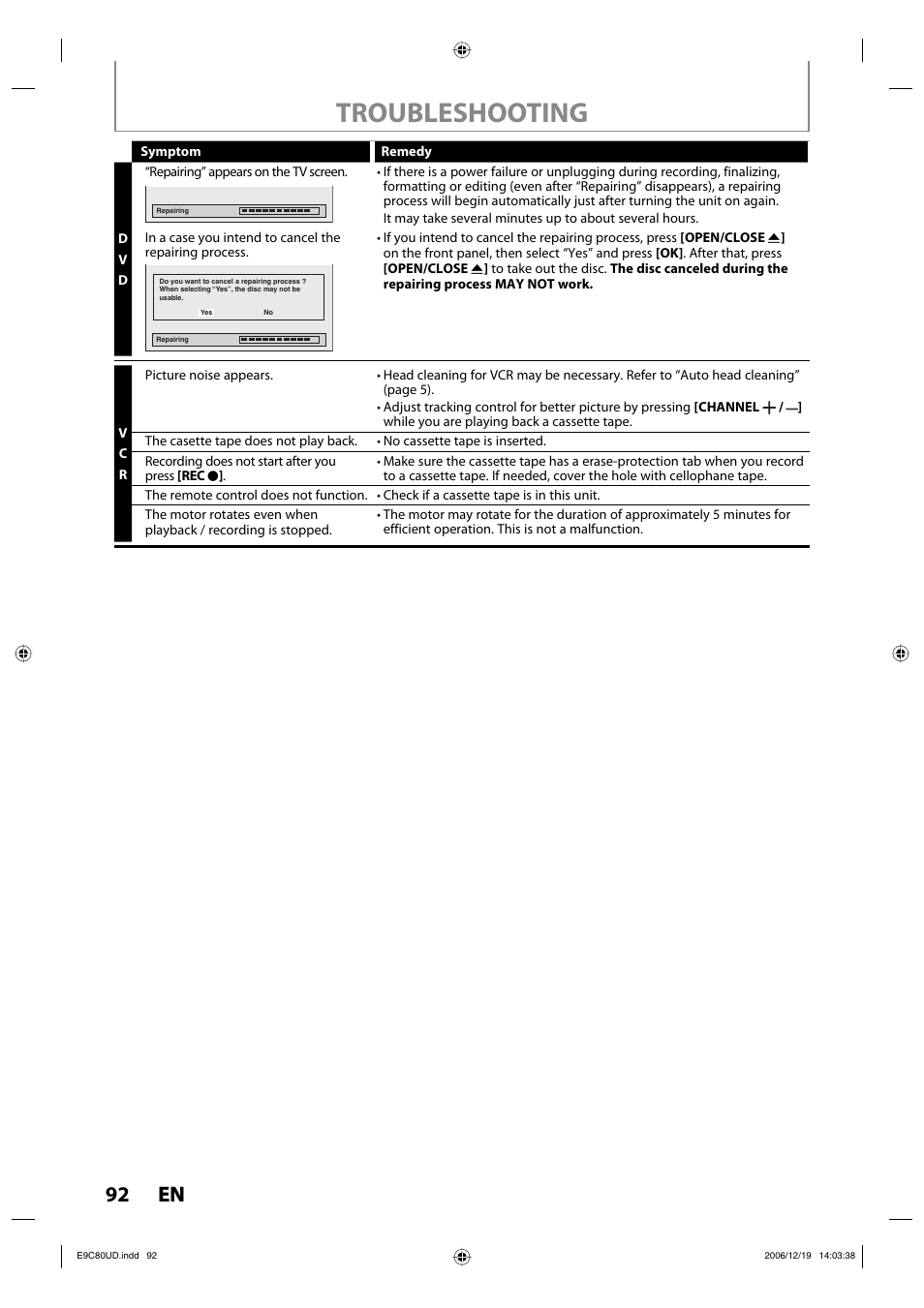 Troubleshooting, 92 en 92 en | Philips Magnavox ZV450MWB User Manual | Page 92 / 102