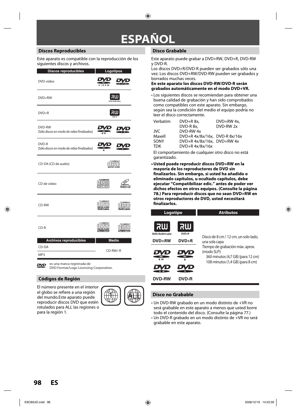 Español, 98 es | Philips Magnavox ZV450MWB User Manual | Page 98 / 102