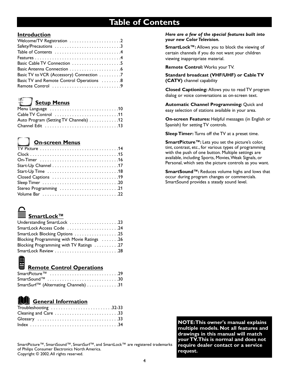 Philips Magnavox 13MT143S User Manual | Page 4 / 35