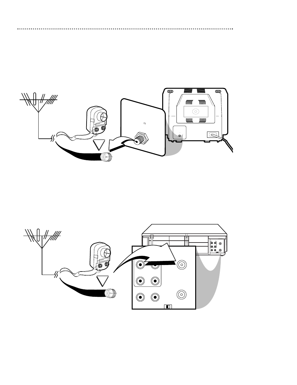 Disconnect the antenna or cable from your tv, Out in, Audio | Video out in in out | Philips VRB413AT User Manual | Page 6 / 56