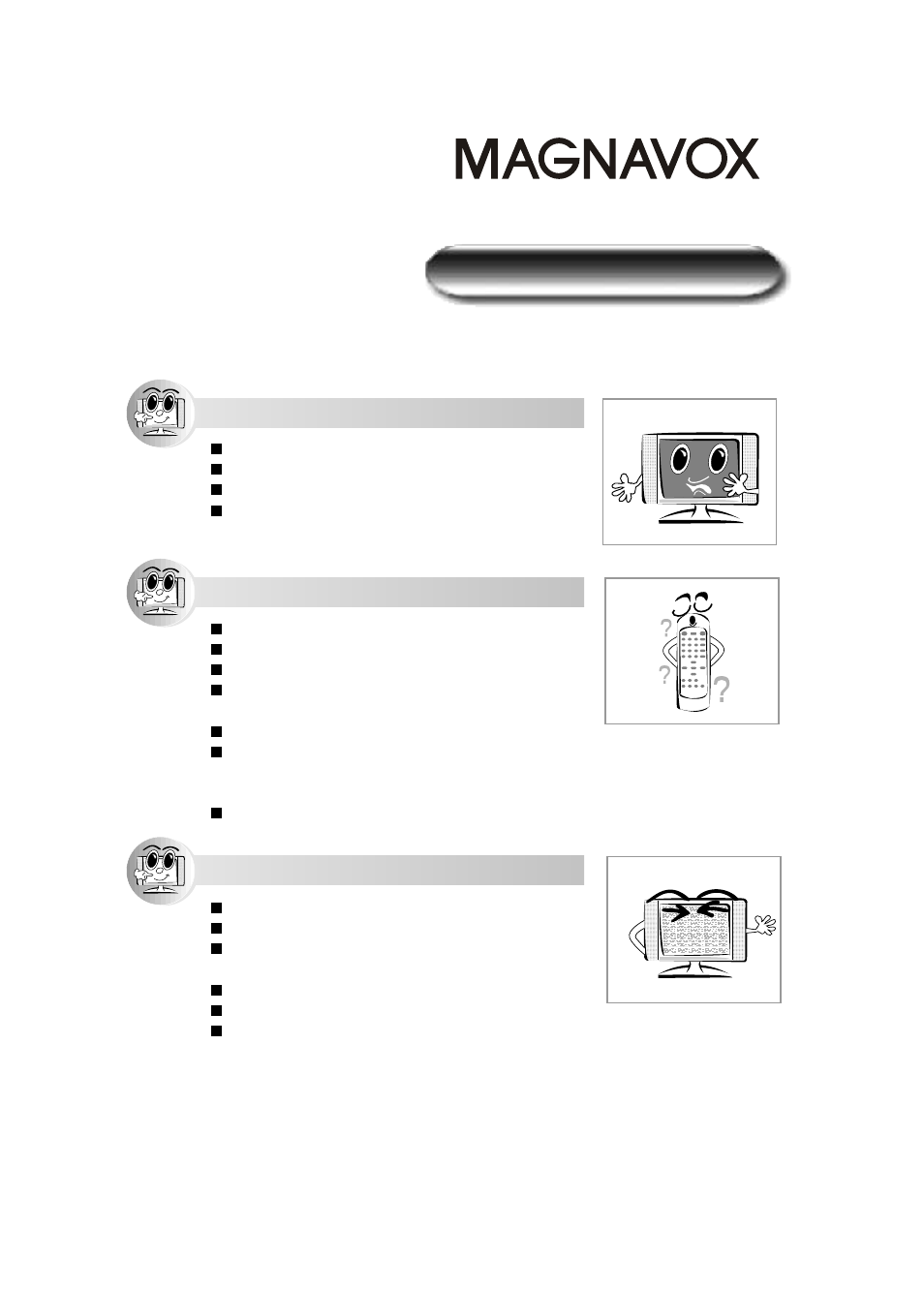 Troubleshooting, Picture too dark, Remote control failure | Picture is blurry | Philips Magnavox 15MF050V/17 User Manual | Page 41 / 44