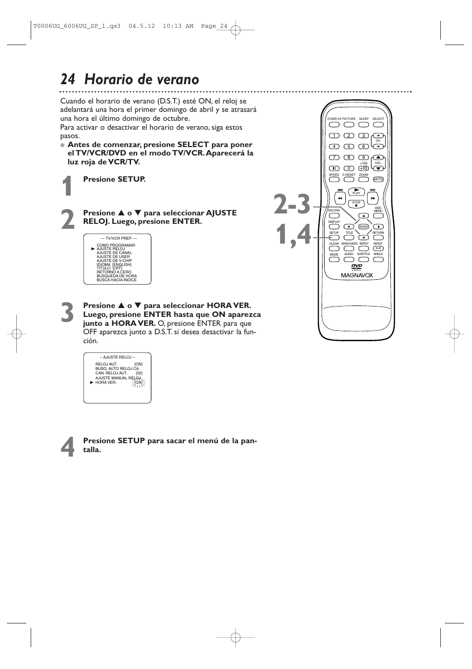 24 horario de verano | Philips Magnavox 27MDTR20s User Manual | Page 104 / 159