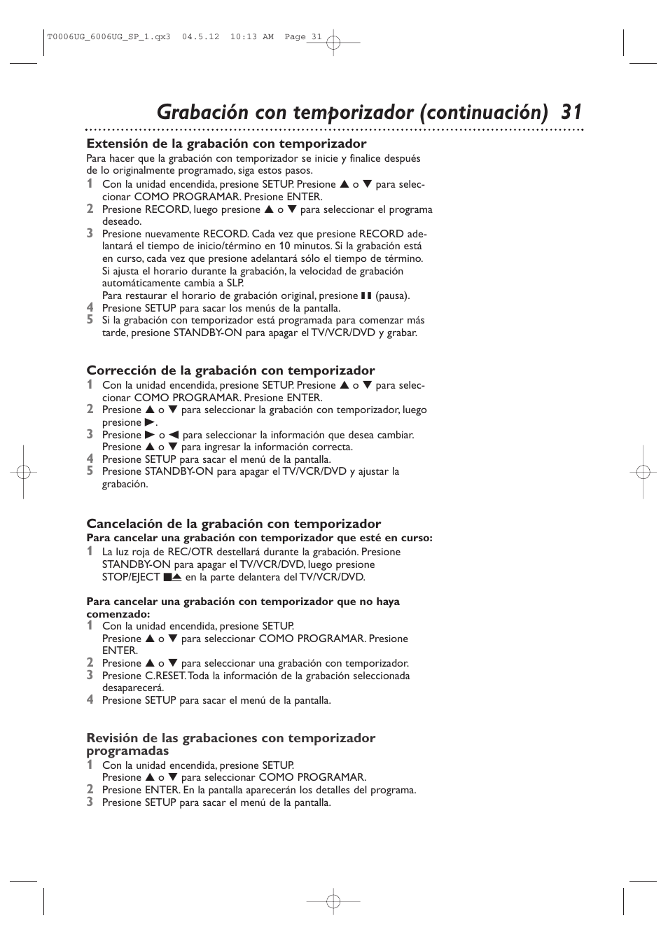 Grabación con temporizador (continuación) 3 1 | Philips Magnavox 27MDTR20s User Manual | Page 111 / 159