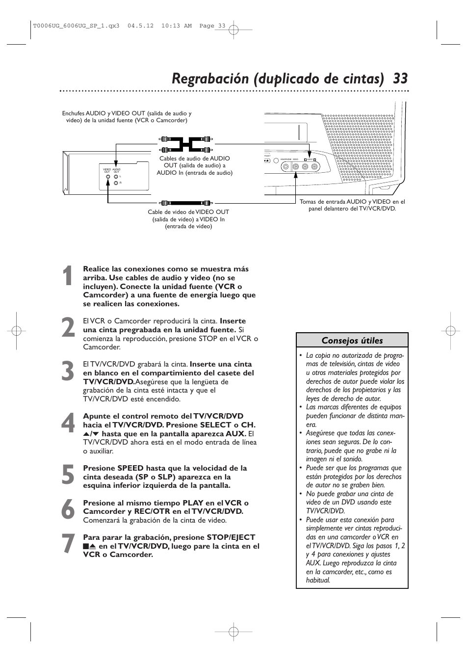 Regrabación (duplicado de cintas) 33 | Philips Magnavox 27MDTR20s User Manual | Page 113 / 159