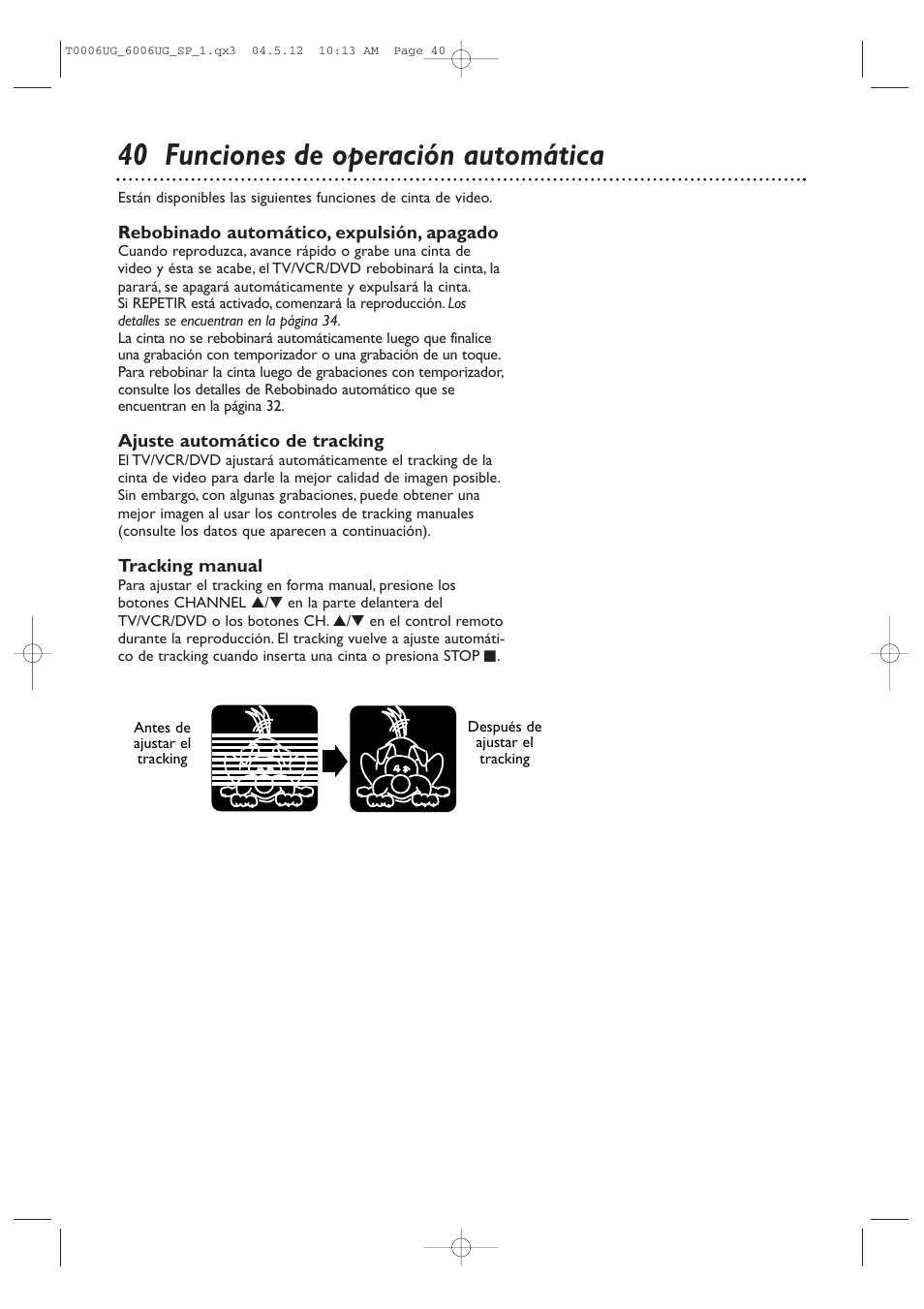 40 funciones de operación automática | Philips Magnavox 27MDTR20s User Manual | Page 120 / 159