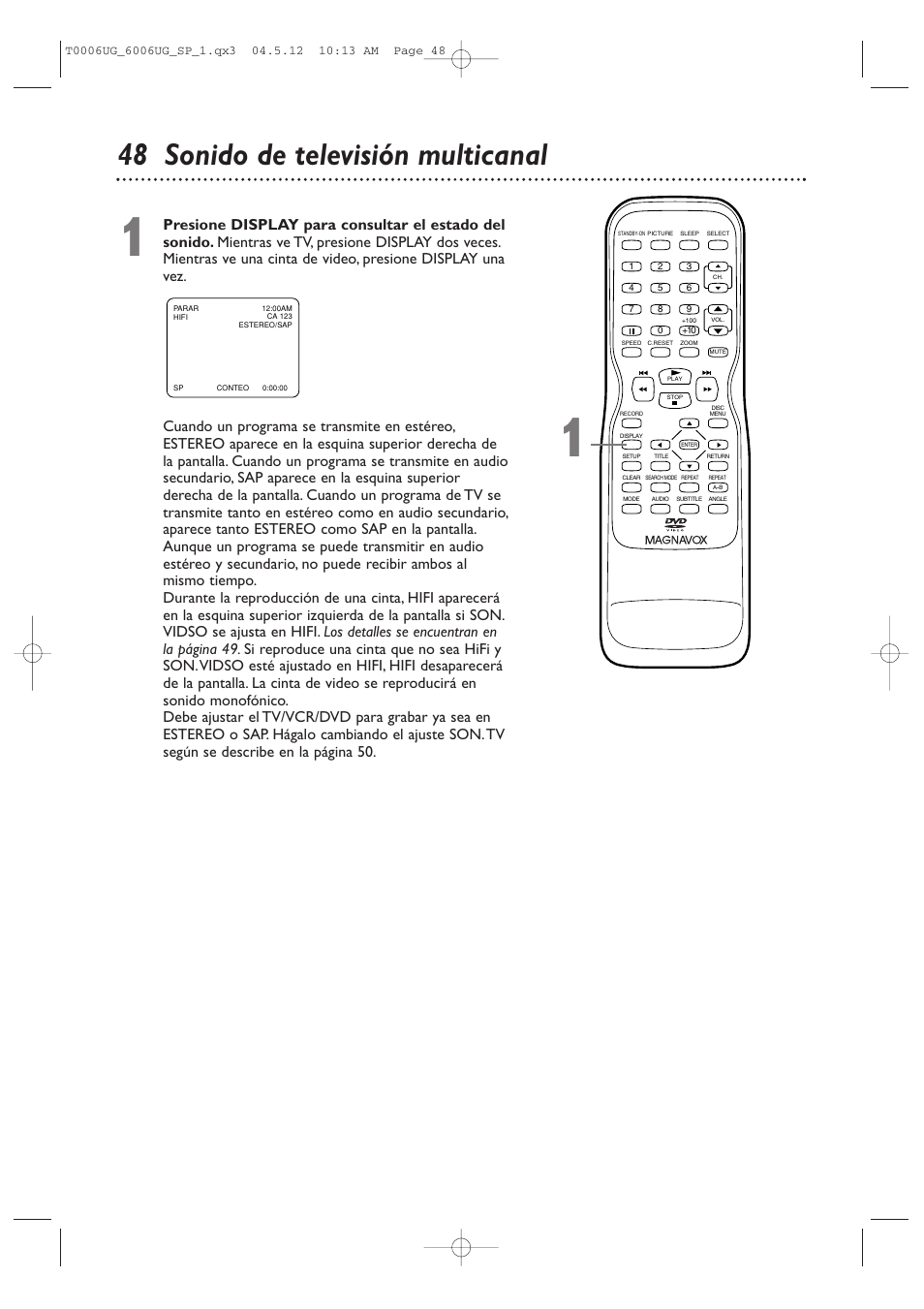 48 sonido de televisión multicanal | Philips Magnavox 27MDTR20s User Manual | Page 128 / 159