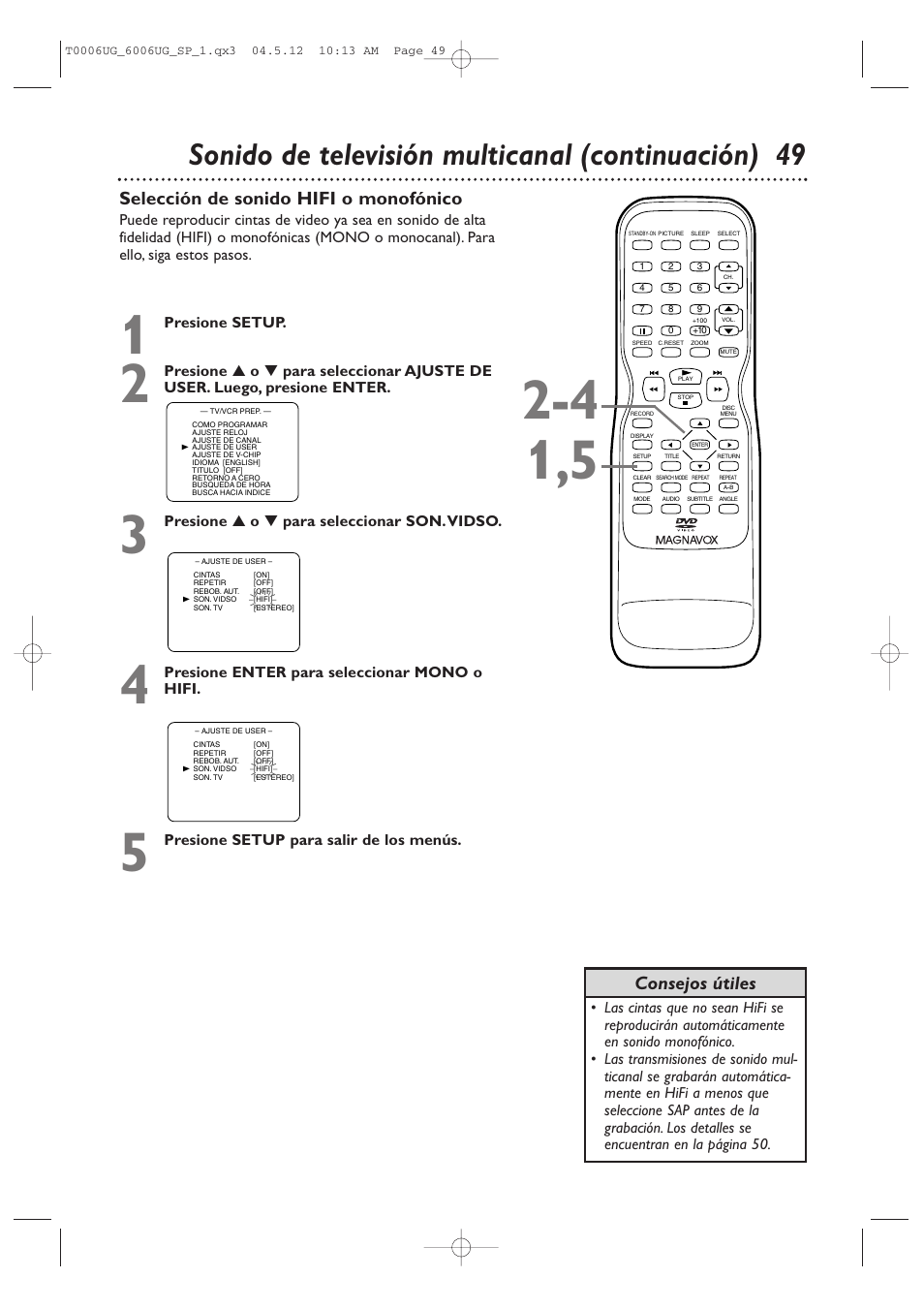 Sonido de televisión multicanal (continuación) 49 | Philips Magnavox 27MDTR20s User Manual | Page 129 / 159