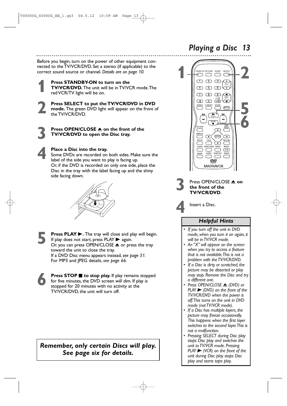 Playing a disc 13 | Philips Magnavox 27MDTR20s User Manual | Page 13 / 159