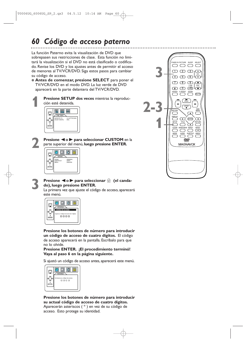 60 código de acceso paterno | Philips Magnavox 27MDTR20s User Manual | Page 140 / 159