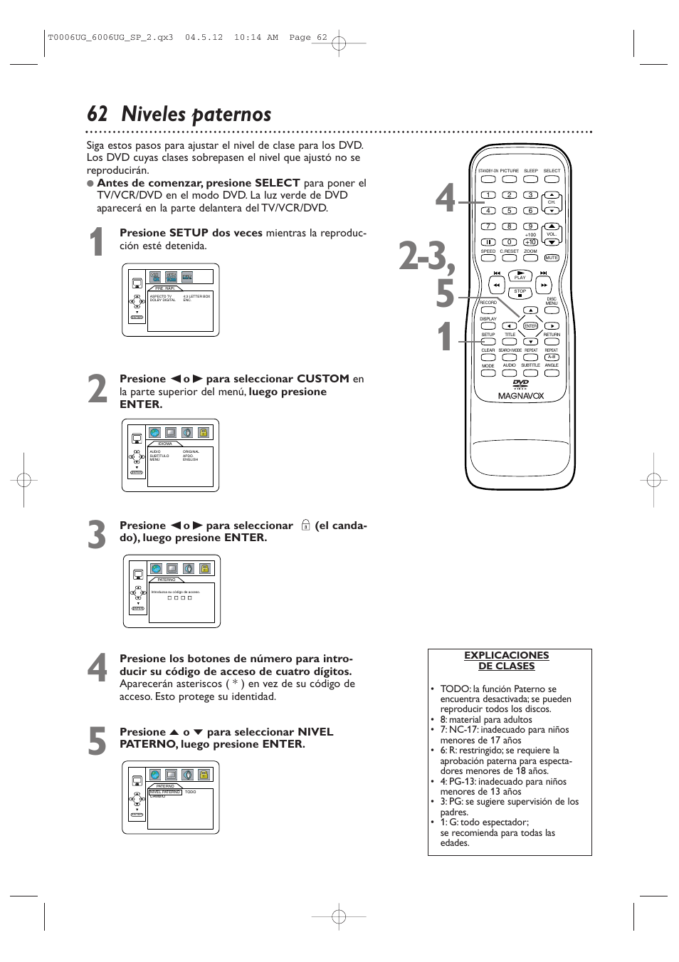 62 niveles paternos | Philips Magnavox 27MDTR20s User Manual | Page 142 / 159