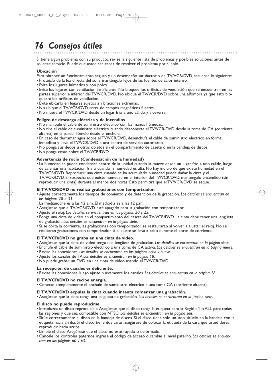 76 consejos útiles | Philips Magnavox 27MDTR20s User Manual | Page 156 / 159