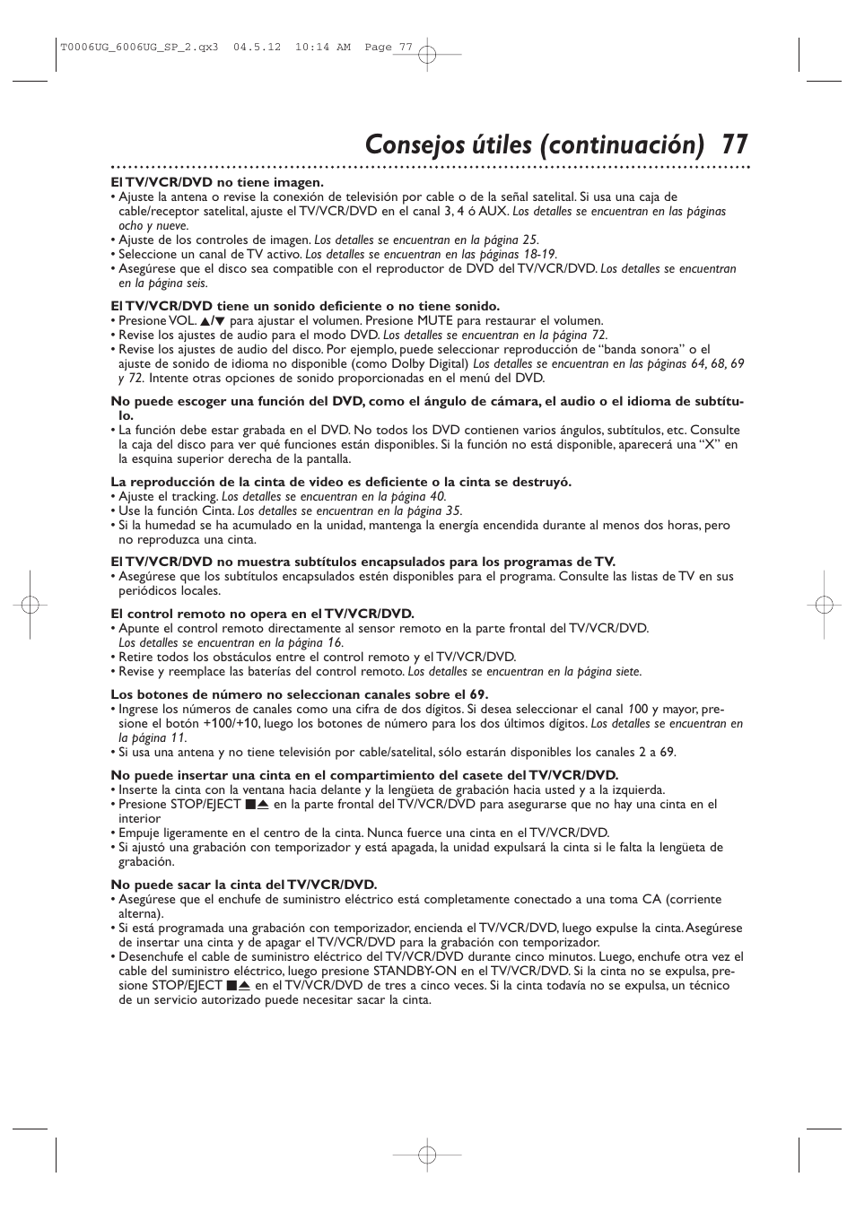 Consejos útiles (continuación) 77 | Philips Magnavox 27MDTR20s User Manual | Page 157 / 159