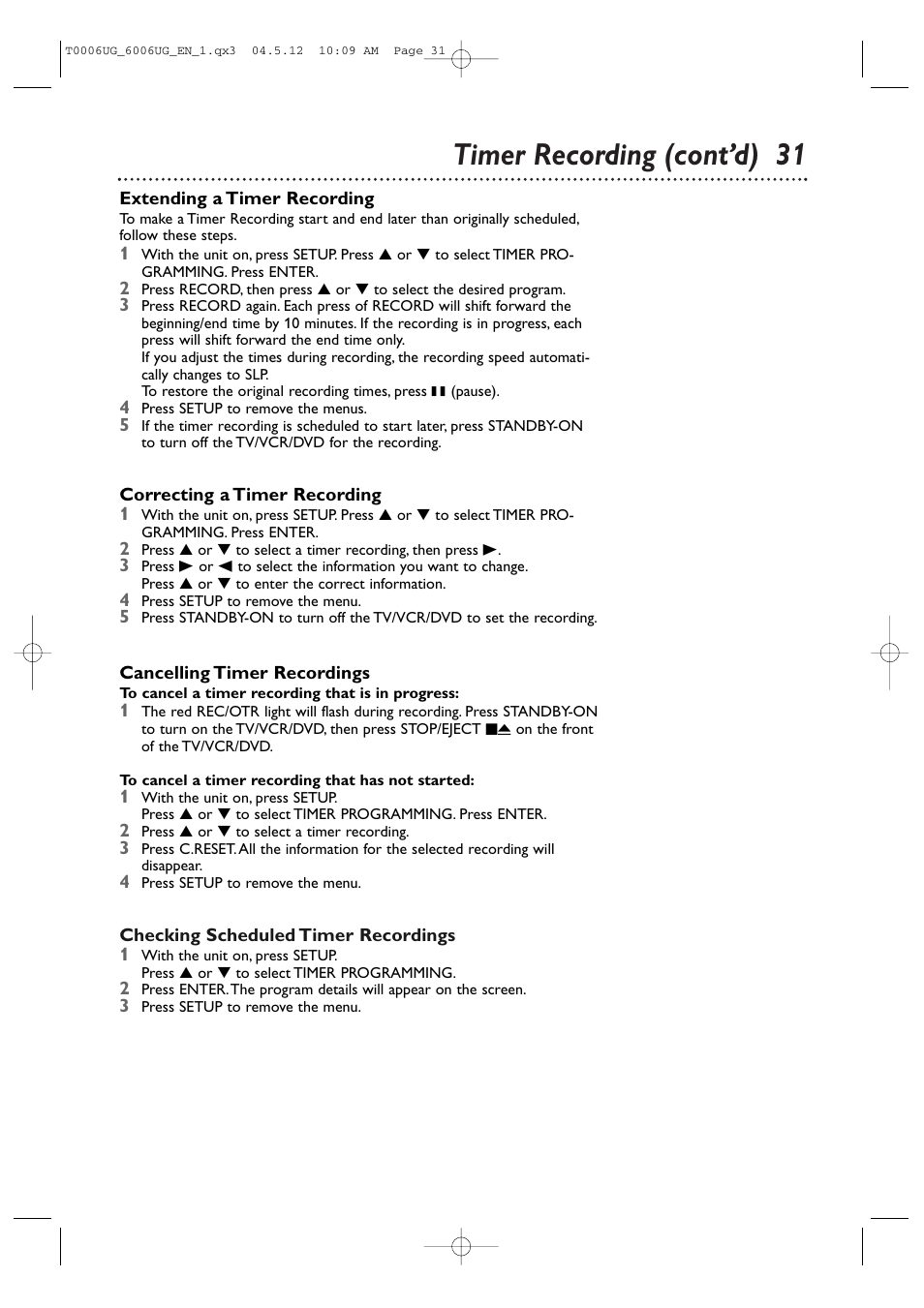 Timer recording (cont’d) 3 1 | Philips Magnavox 27MDTR20s User Manual | Page 31 / 159