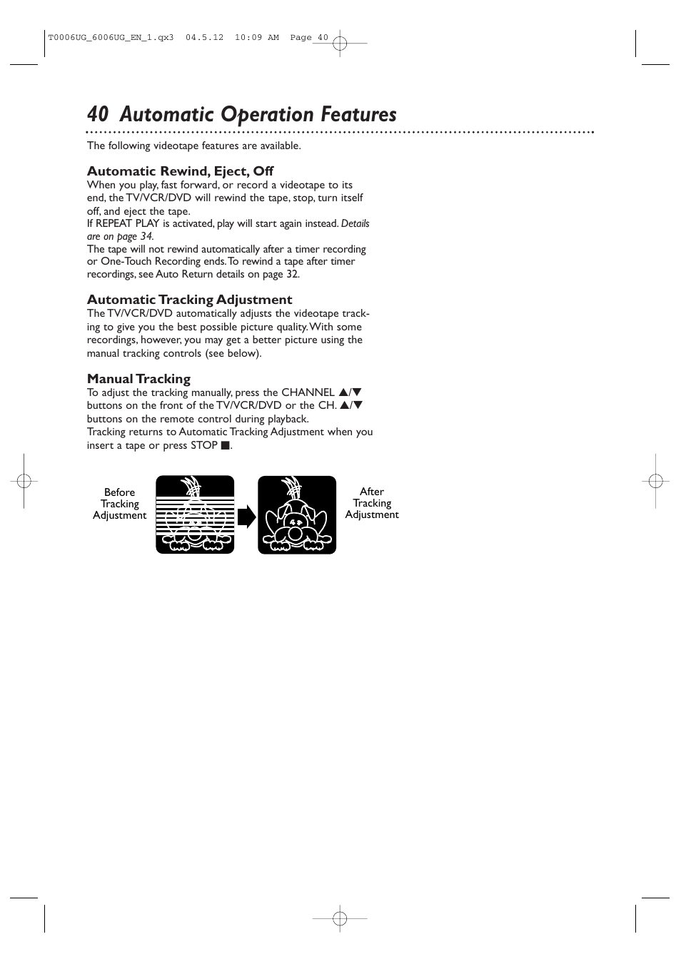 40 automatic operation features | Philips Magnavox 27MDTR20s User Manual | Page 40 / 159