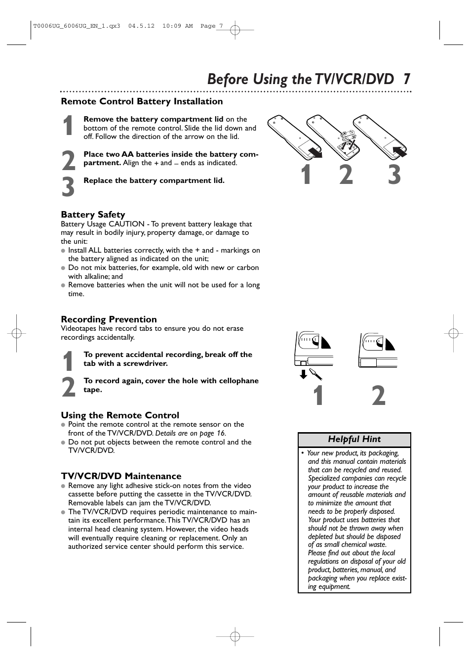 Before using the tv/vcr/dvd 7 | Philips Magnavox 27MDTR20s User Manual | Page 7 / 159