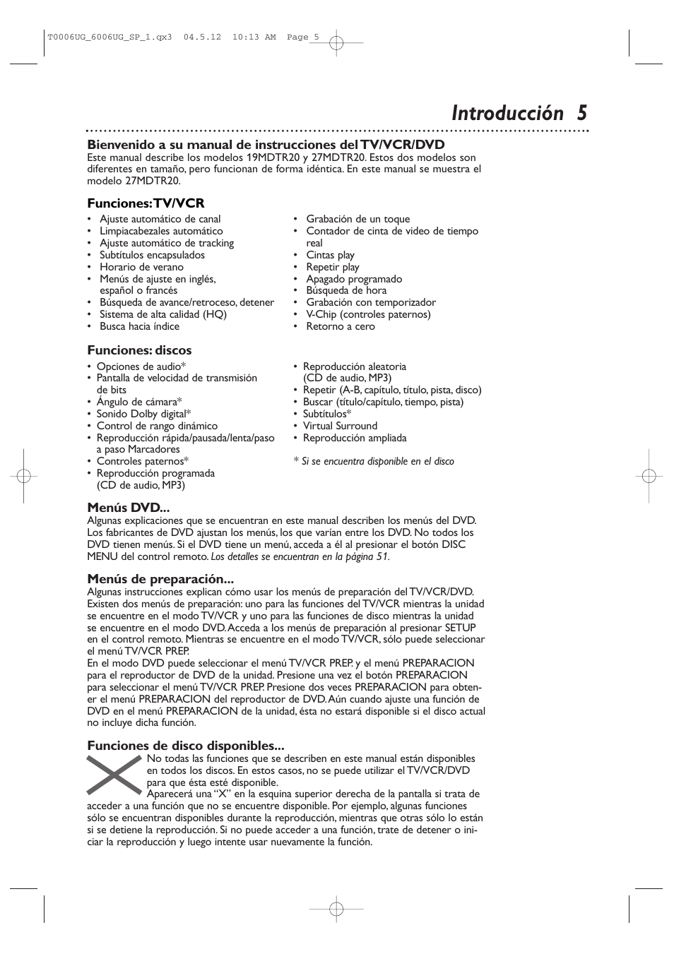 Introducción 5 | Philips Magnavox 27MDTR20s User Manual | Page 85 / 159