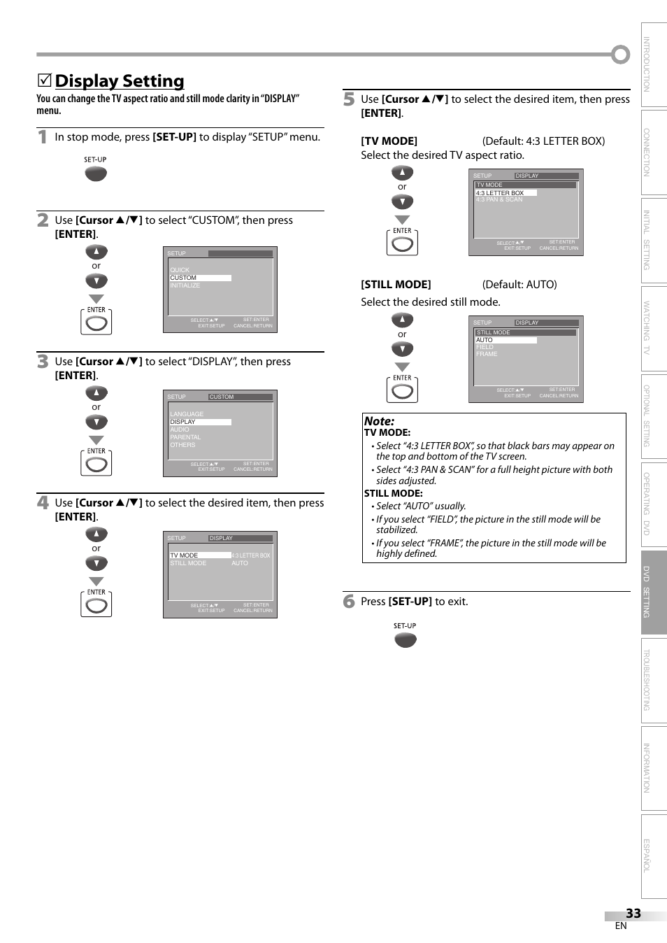 Display setting | Philips Magnavox sdtv CD130MW9 User Manual | Page 33 / 90