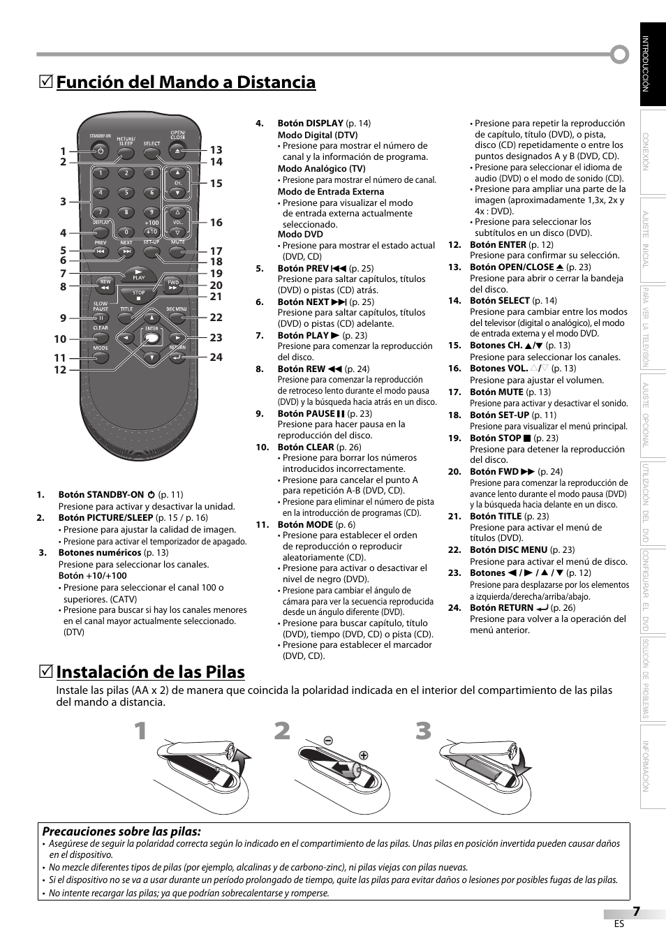 Precauciones sobre las pilas | Philips Magnavox sdtv CD130MW9 User Manual | Page 55 / 90