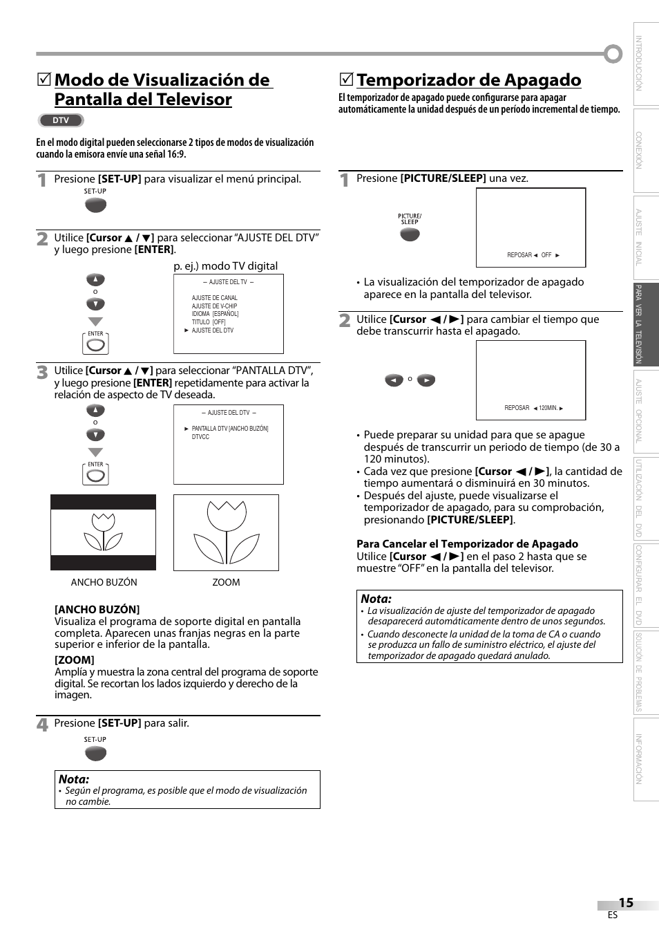 Modo de visualización de pantalla del televisor, 5temporizador de apagado | Philips Magnavox sdtv CD130MW9 User Manual | Page 63 / 90