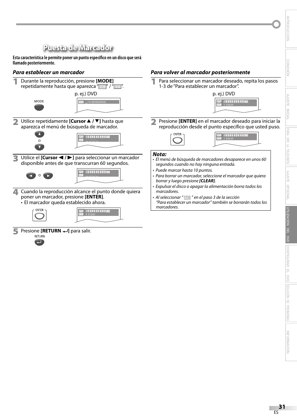 Puesta de marcador | Philips Magnavox sdtv CD130MW9 User Manual | Page 79 / 90