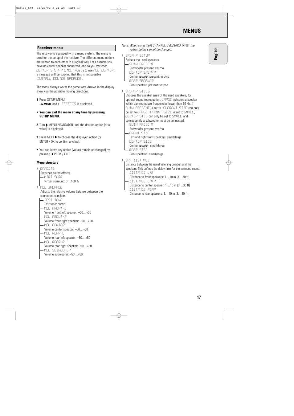 Menus | Philips Magnavox Home Threater Set MCS 990/17 User Manual | Page 18 / 55