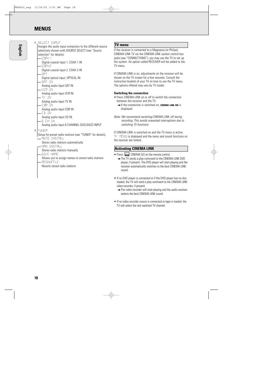 Menus | Philips Magnavox Home Threater Set MCS 990/17 User Manual | Page 19 / 55