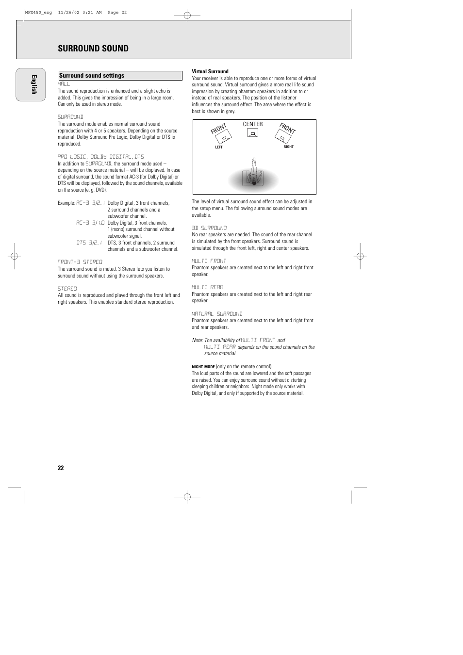 Surround sound | Philips Magnavox Home Threater Set MCS 990/17 User Manual | Page 23 / 55