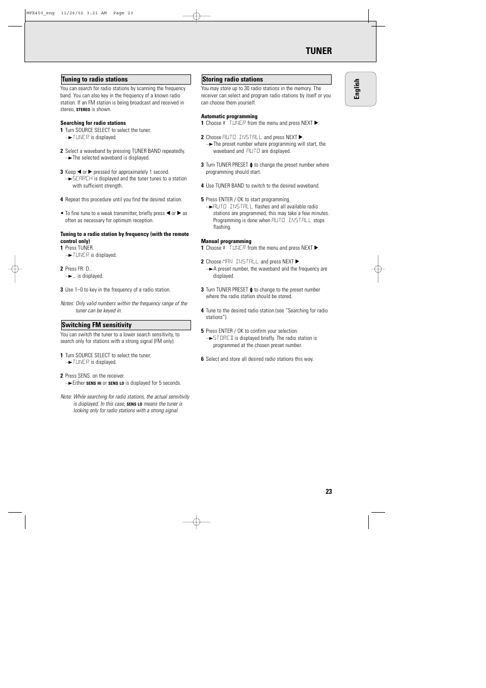 Tuner | Philips Magnavox Home Threater Set MCS 990/17 User Manual | Page 24 / 55