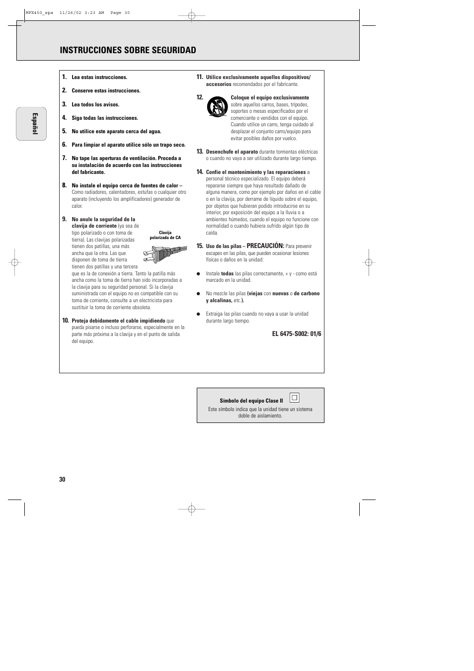 Instrucciones sobre seguridad | Philips Magnavox Home Threater Set MCS 990/17 User Manual | Page 31 / 55