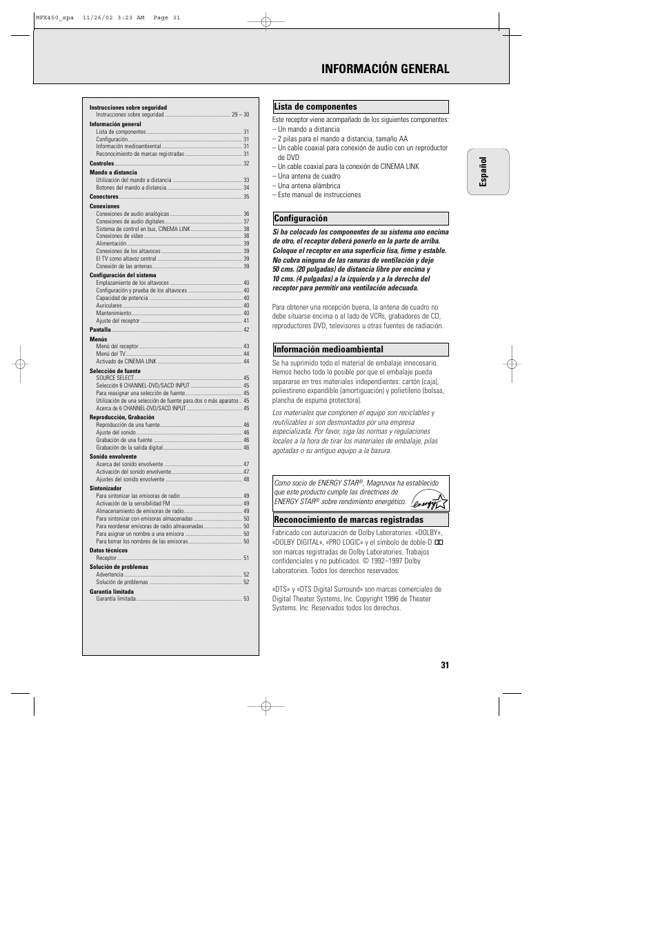 Información general | Philips Magnavox Home Threater Set MCS 990/17 User Manual | Page 32 / 55