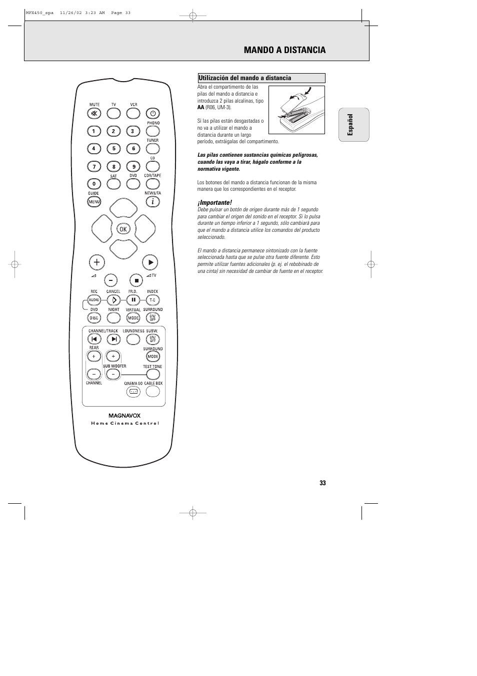 Mando a distancia | Philips Magnavox Home Threater Set MCS 990/17 User Manual | Page 34 / 55