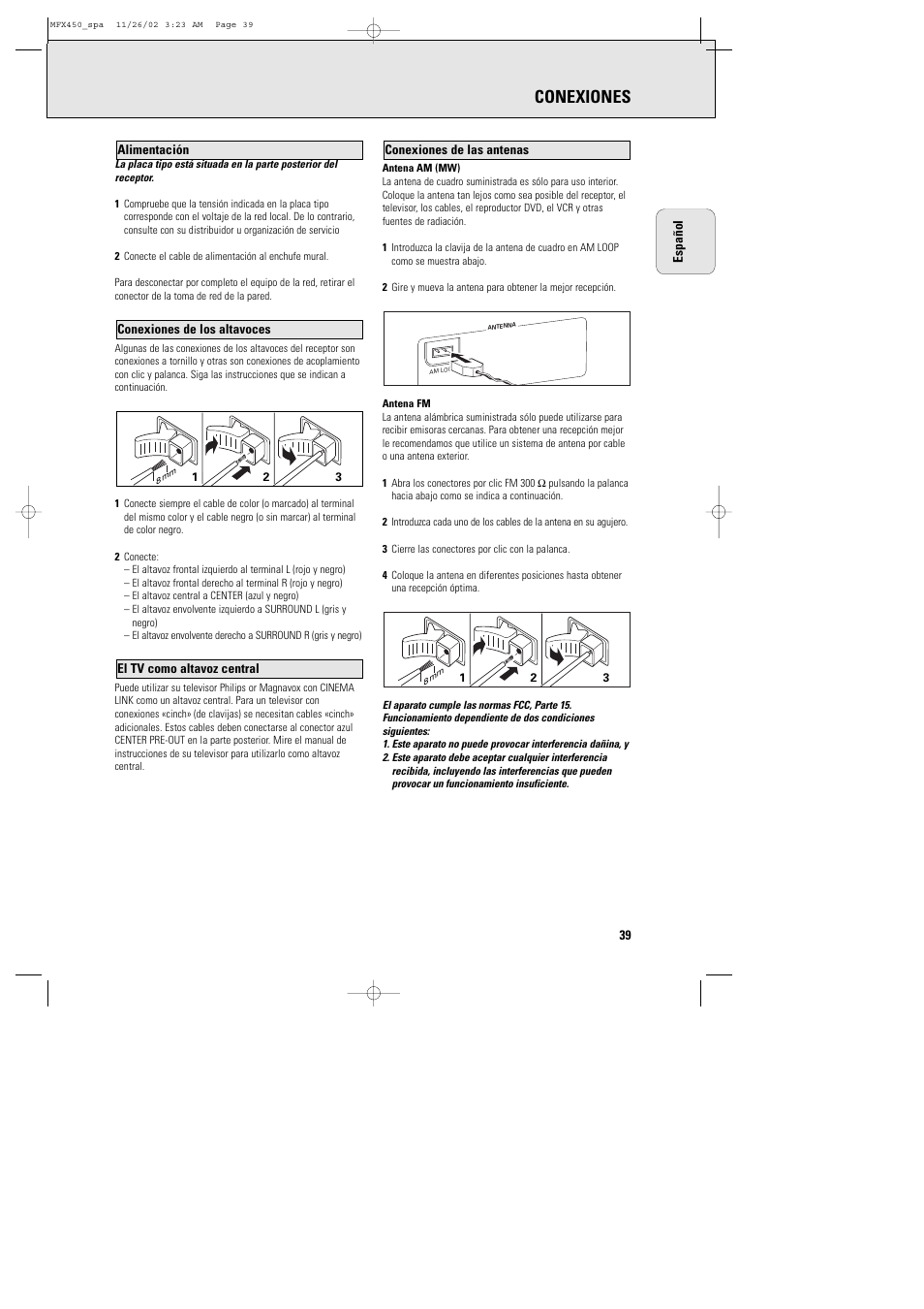 Conexiones | Philips Magnavox Home Threater Set MCS 990/17 User Manual | Page 40 / 55