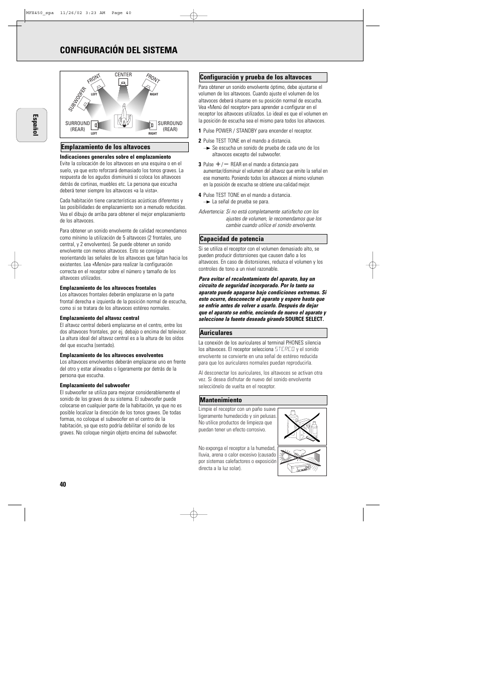 Configuración del sistema | Philips Magnavox Home Threater Set MCS 990/17 User Manual | Page 41 / 55