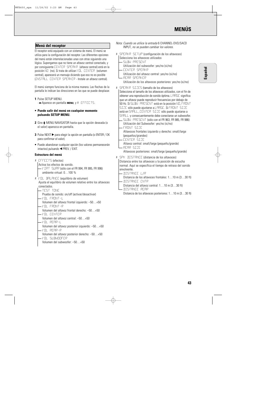 Menús | Philips Magnavox Home Threater Set MCS 990/17 User Manual | Page 44 / 55