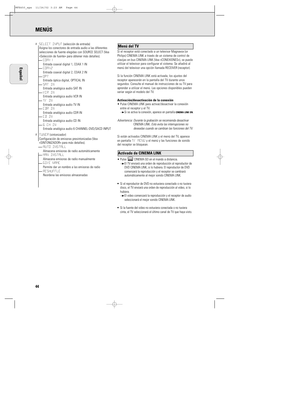 Menús | Philips Magnavox Home Threater Set MCS 990/17 User Manual | Page 45 / 55