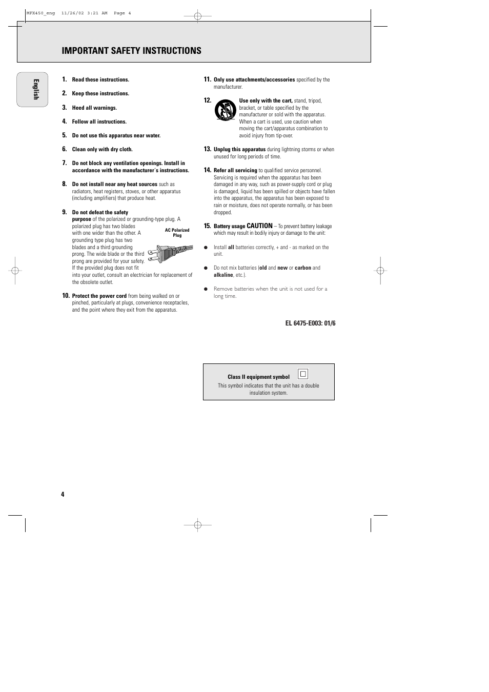 Important safety instructions | Philips Magnavox Home Threater Set MCS 990/17 User Manual | Page 5 / 55