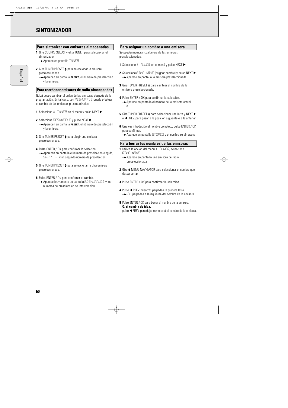 Sintonizador | Philips Magnavox Home Threater Set MCS 990/17 User Manual | Page 51 / 55