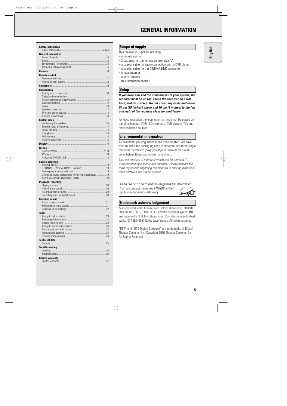 General information | Philips Magnavox Home Threater Set MCS 990/17 User Manual | Page 6 / 55