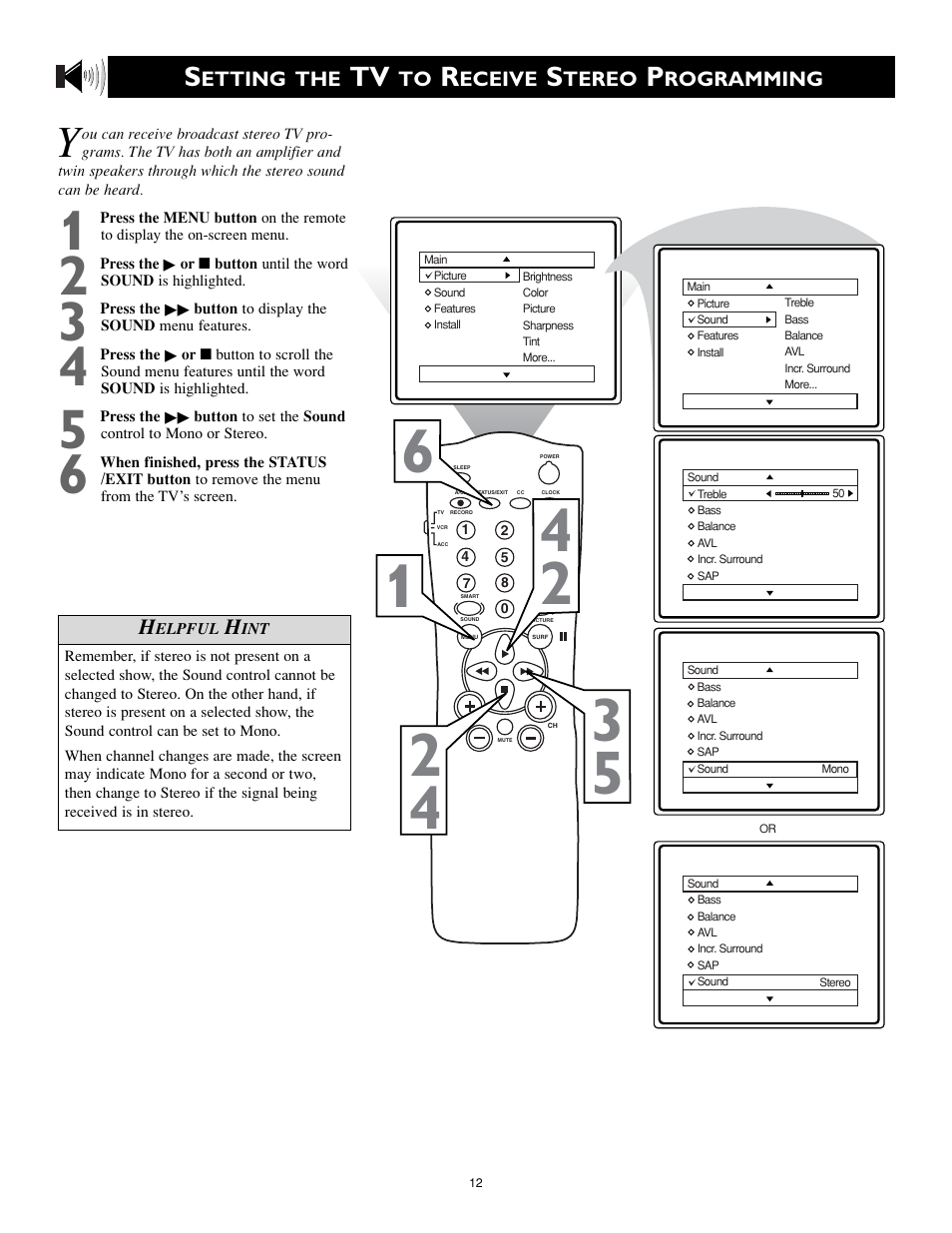 Etting the, Eceive, Tereo | Rogramming | Philips Magnavox MS3252S MS3652S User Manual | Page 12 / 40