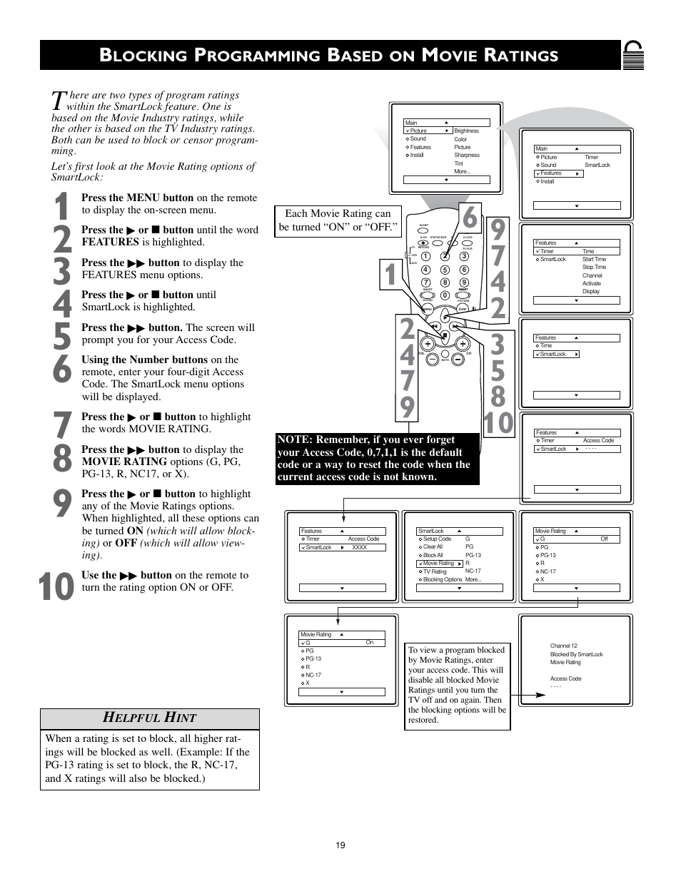 Locking, Rogramming, Ased on | Ovie, Atings | Philips Magnavox MS3252S MS3652S User Manual | Page 19 / 40