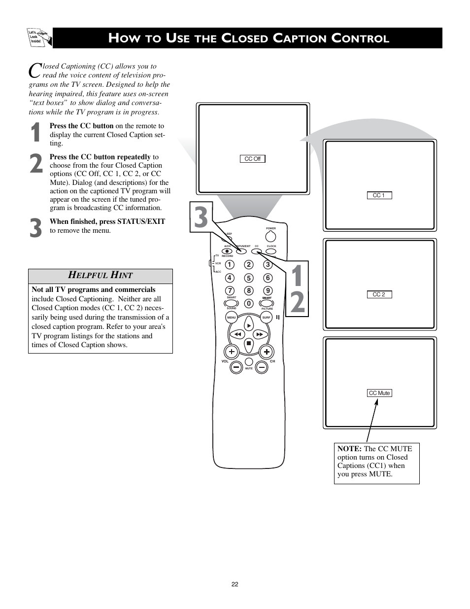 Ow to, Se the, Losed | Aption, Ontrol | Philips Magnavox MS3252S MS3652S User Manual | Page 22 / 40