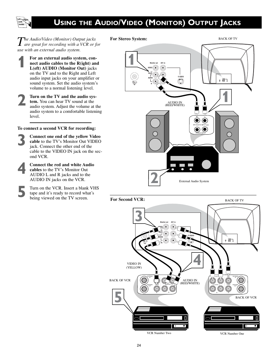 Sing the, Udio, Ideo | Onitor, Utput, Acks | Philips Magnavox MS3252S MS3652S User Manual | Page 24 / 40