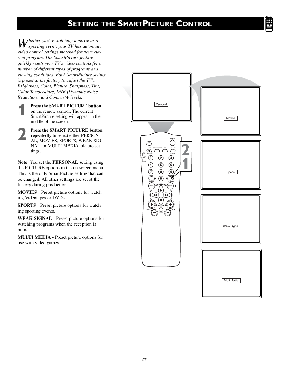 Etting the, Mart, Icture | Ontrol | Philips Magnavox MS3252S MS3652S User Manual | Page 27 / 40