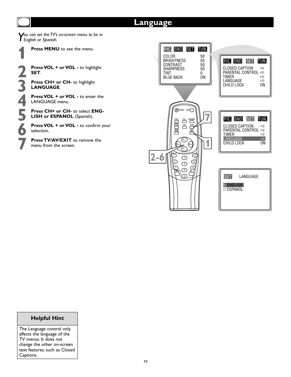 Language | Philips Magnavox 27MS345S User Manual | Page 10 / 36