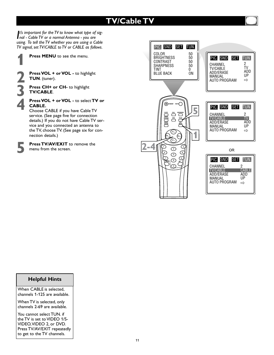 Tv/cable tv, Helpful hints | Philips Magnavox 27MS345S User Manual | Page 11 / 36