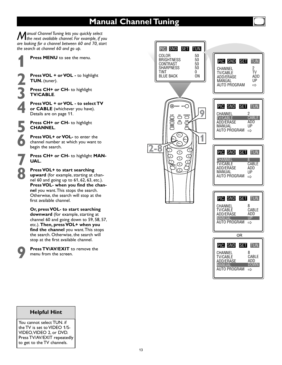 Manual channel tuning | Philips Magnavox 27MS345S User Manual | Page 13 / 36