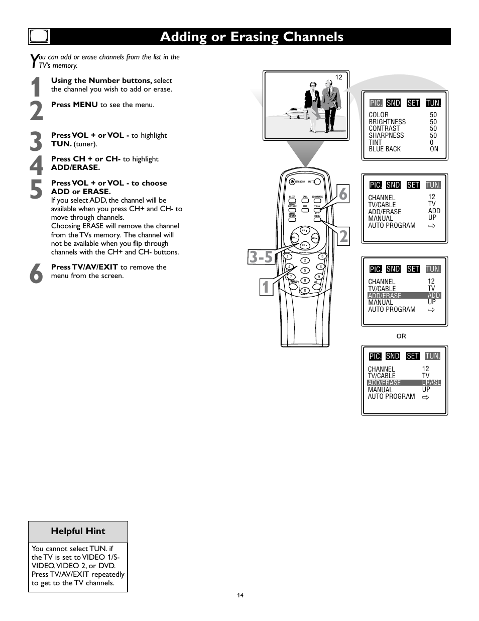 Adding or erasing channels | Philips Magnavox 27MS345S User Manual | Page 14 / 36