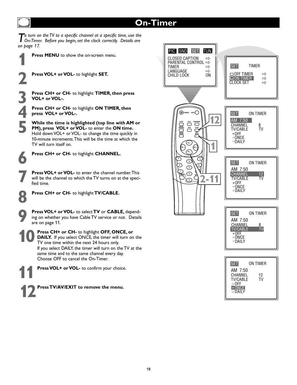 On-timer | Philips Magnavox 27MS345S User Manual | Page 18 / 36