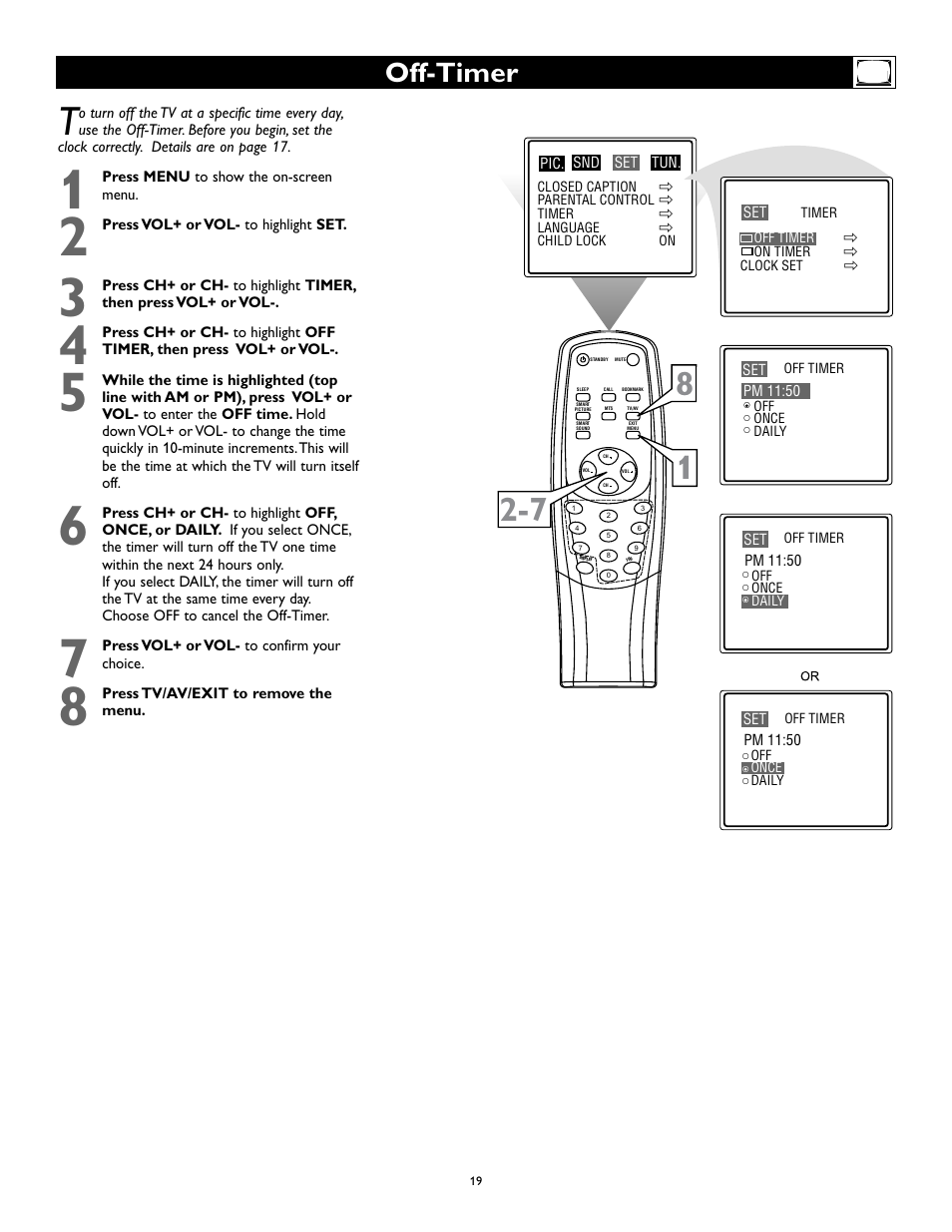 Off-timer | Philips Magnavox 27MS345S User Manual | Page 19 / 36