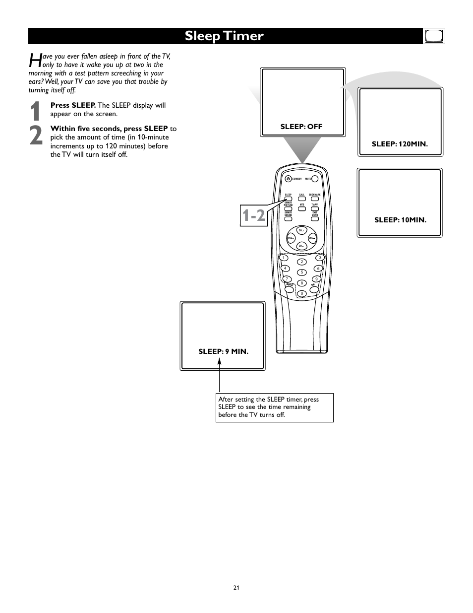 Sleep timer | Philips Magnavox 27MS345S User Manual | Page 21 / 36